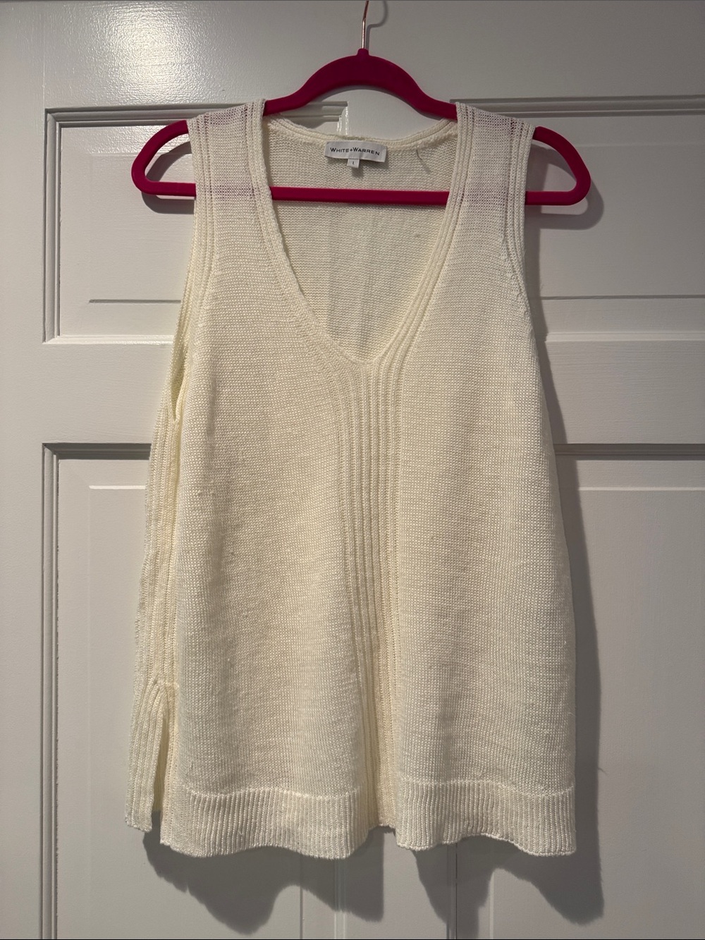 Vince Cream V-Neck Knit Sweater Tank